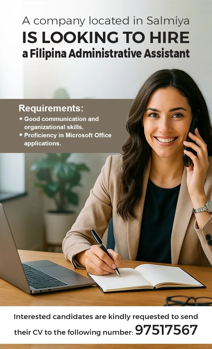 Hiring: Filipina Administrative Assistant in Salmiya